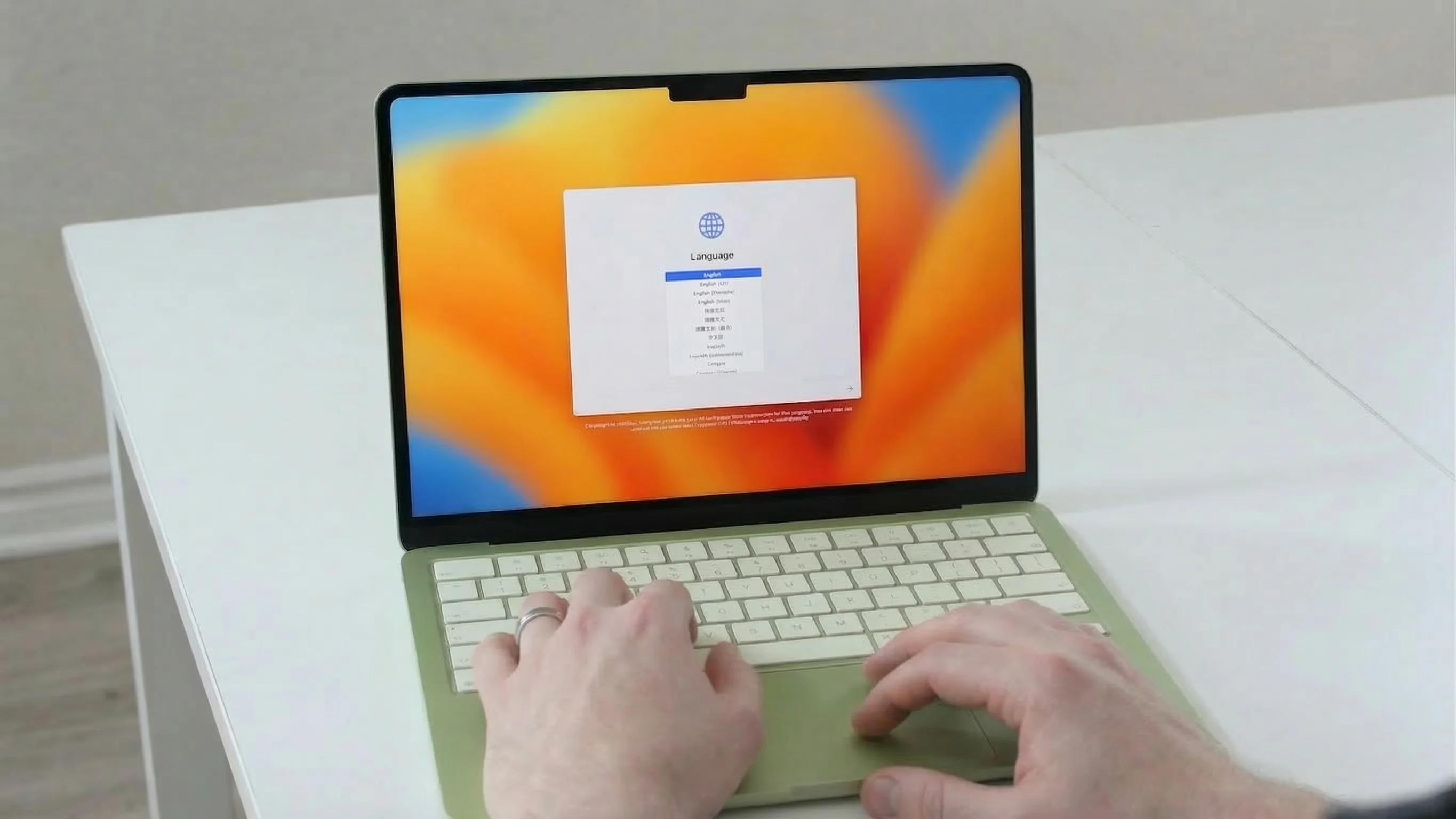 MacBook Neo language and region setup screen